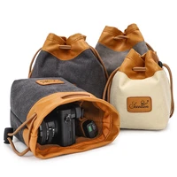 canvas drawstring camera bag digital dslr waterproof cover shockproof pocket lens soft pouch small video photo case luxury retro