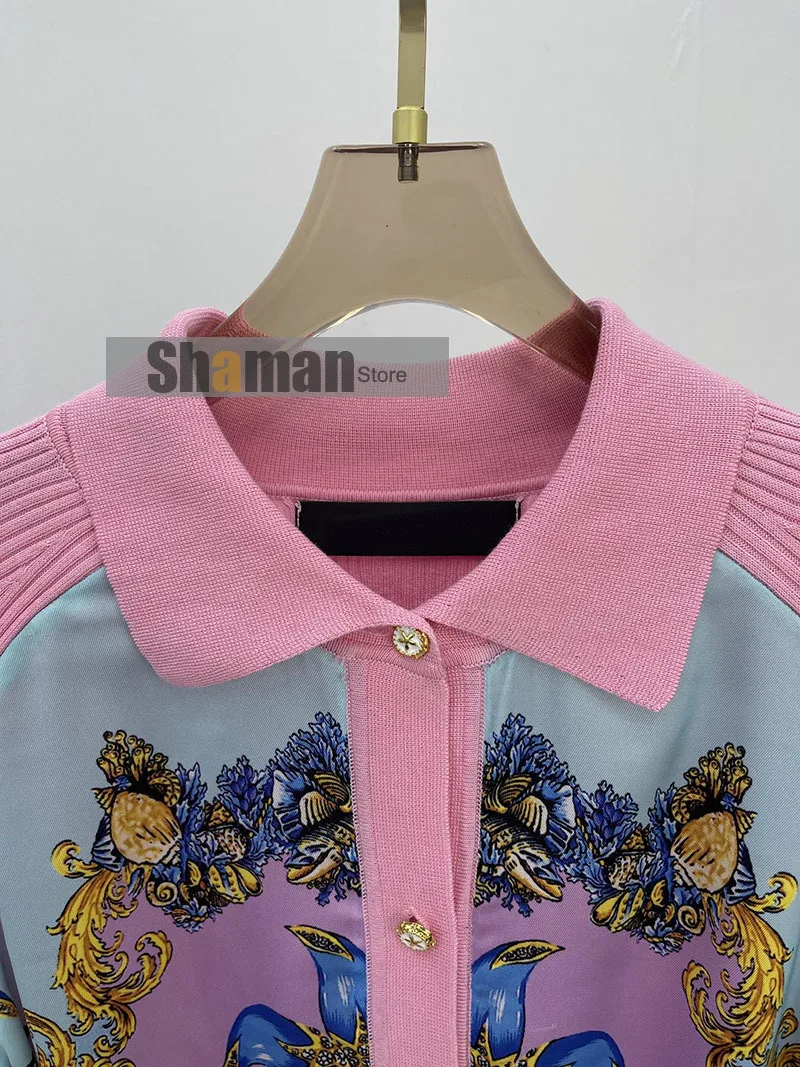 

Luxury Designer Women Print Patchwork Knitted Dress Customized Starfish Buttons Positioning Print party woman dress dresses S-L