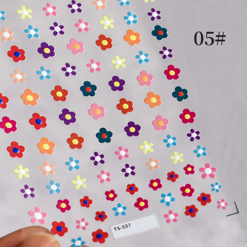 

1PC Colorful Flower 5D Nail Sticker DIY Embossed Floral Daisy Flowers Leaf Decals For Design Sticker Transfer Decoration