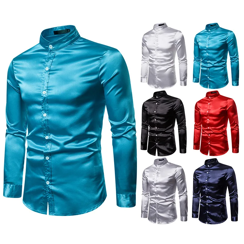 Stage Costumes Men's Casual Fashion Shiny Long Sleeve Stand Collar Shirt Male Singer Clothes Nightclub Rave Party Wear DT1816 |