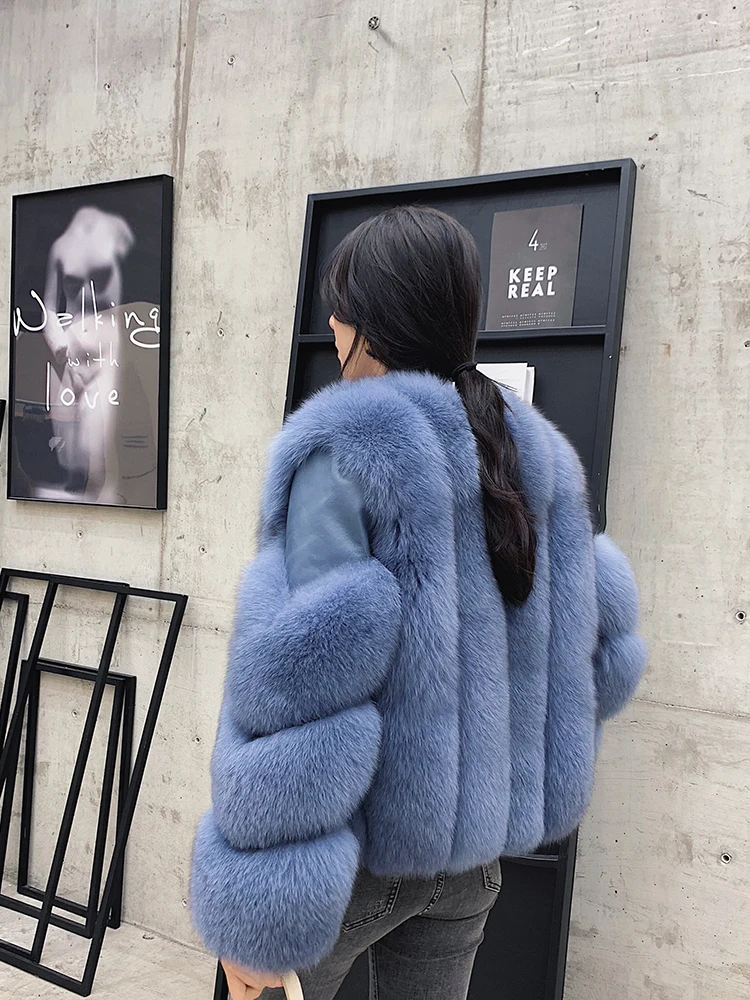 55 см длинные пользовательские натуральным лисьим мехом поперечные полосы