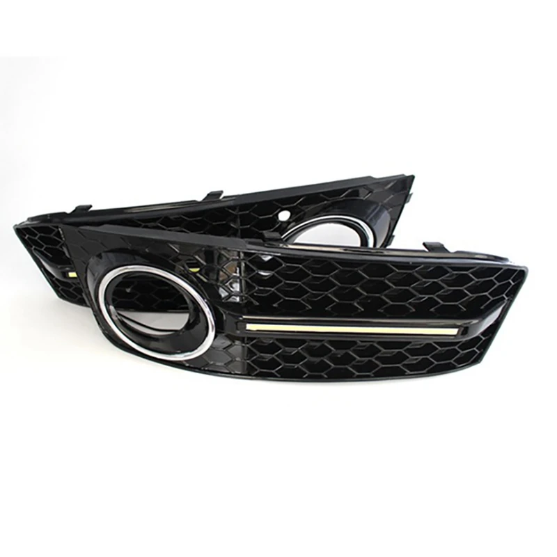 

Car Front Fog Light Grille Flowing LED Daytime Running Light Turn Signal Lamp Mesh Cover Grilles For- A4L B8 08-12