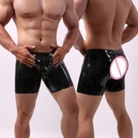 aiiou sexy couple underwear gay men boxer shorts faux leather wet look underpants open crotch pouch trunks ass free gay cueca