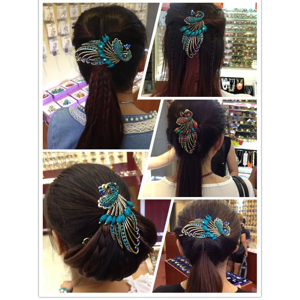 1 шт. милые Винтажные заколки для волос с кристаллами павлина в стиле пончика