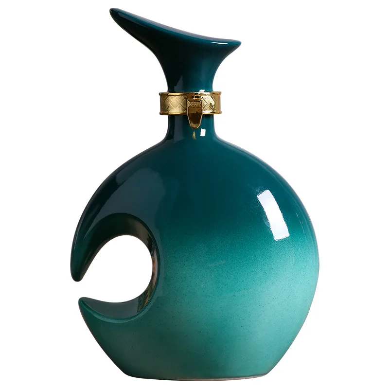 

New Chines Style Ceramic Flagon 500ml Decorative Creative Liquor Bottle Household Sealed Red Gradient Hip Flask With Lid LD554