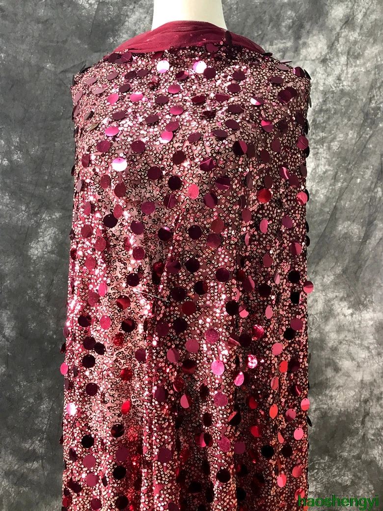 Бордовая масляная цветная ткань в горошек с блестками этническом стиле | Дом и