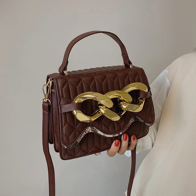 

Small Flap Quilted Shoulder Handbags Women's Thick Chain Crossbody Bag Leather Designer Tote Bag All Match Female Messenger Bag