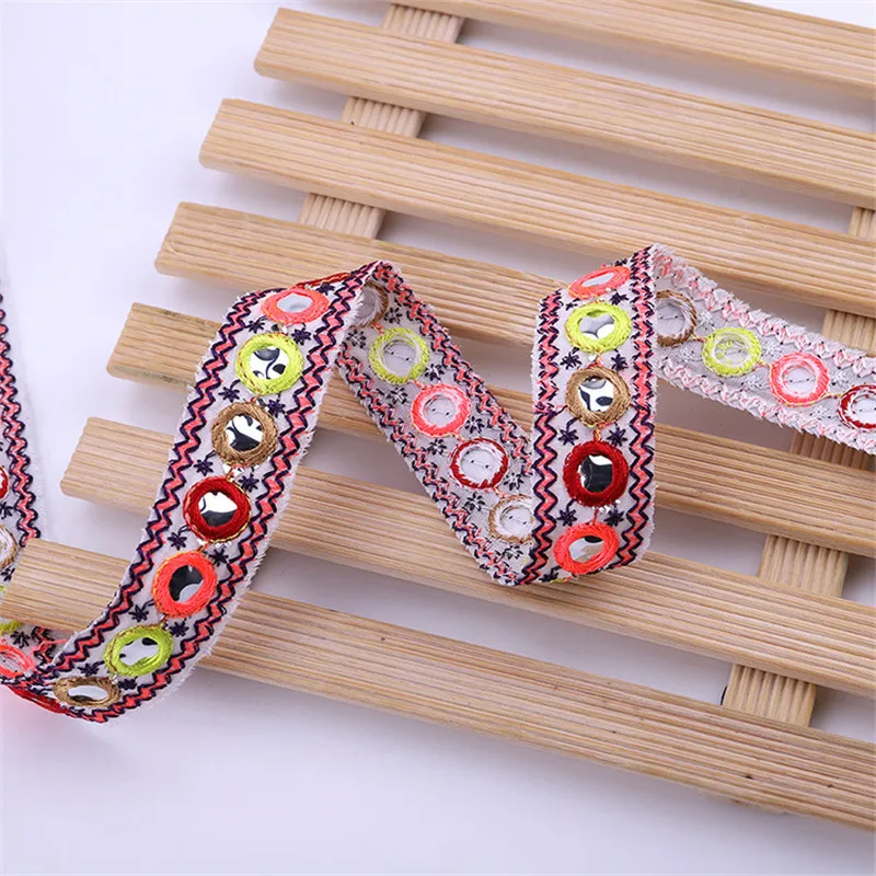 Этническая винтажная вышивка зеркальная кружевная плетеная лента с блестками