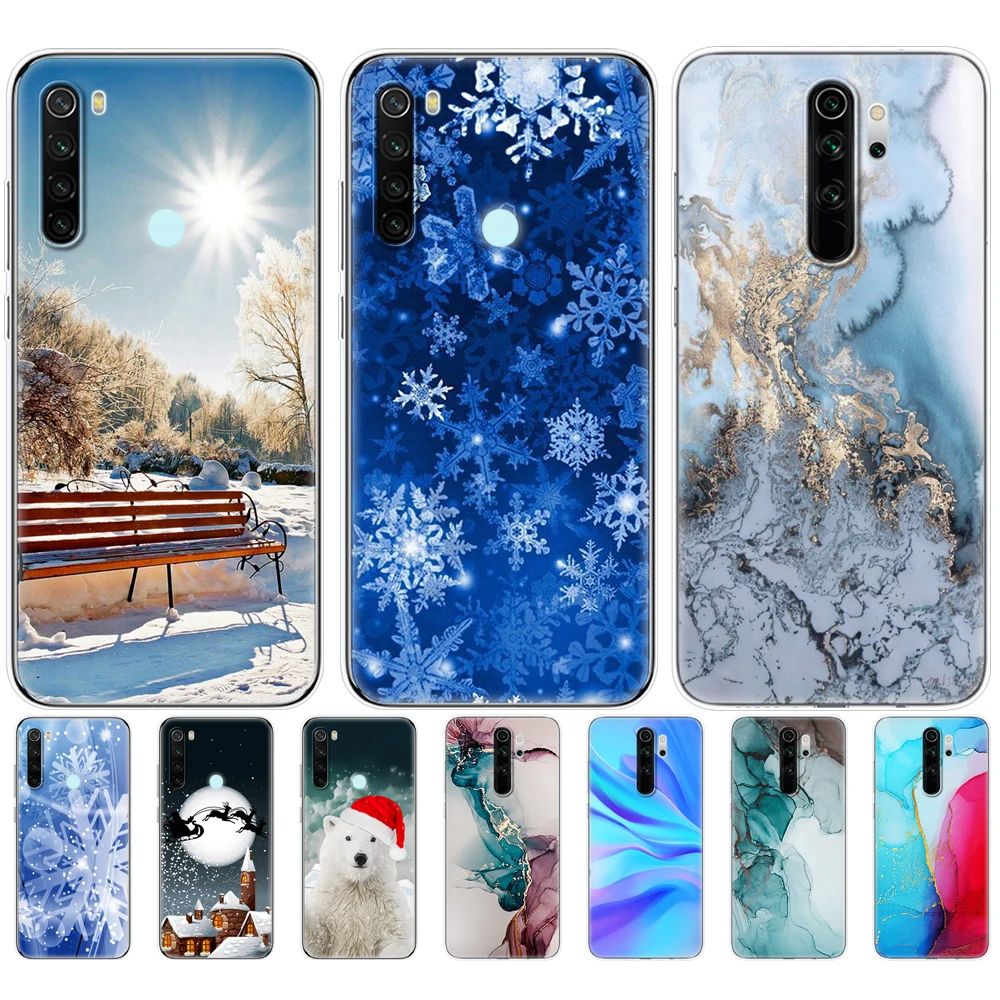 Силиконовый чехол для xiaomi Redmi Note 8T 8 2021 NOTE PRO с мраморным узором снежинками зима