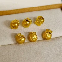 1pcs pure 999 24k yellow gold bead 3d lucky love heart fu tie bag pendant within 0 2g diy gift