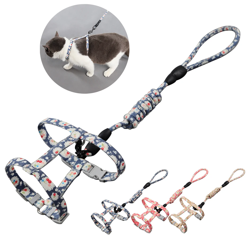 

Fashion Adjustable Cloth Cat Leash Vest-Style I-Shaped Chest Strap Escape Proof Cat Harness Leash Pet Supplies