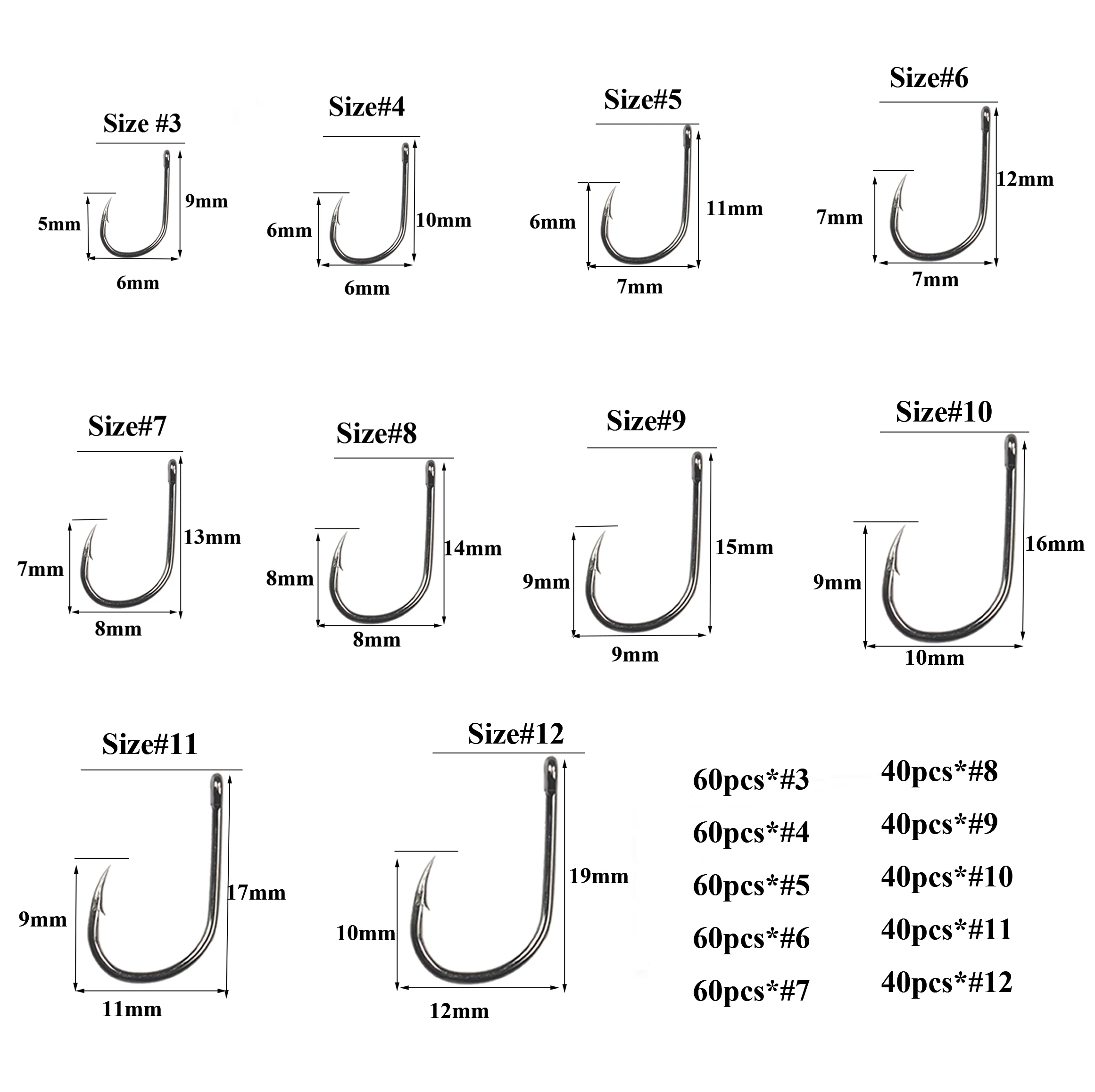 500 шт./кор. с высоким содержанием углерода Сталь рыболовный крючок #3-#12 рыболовных