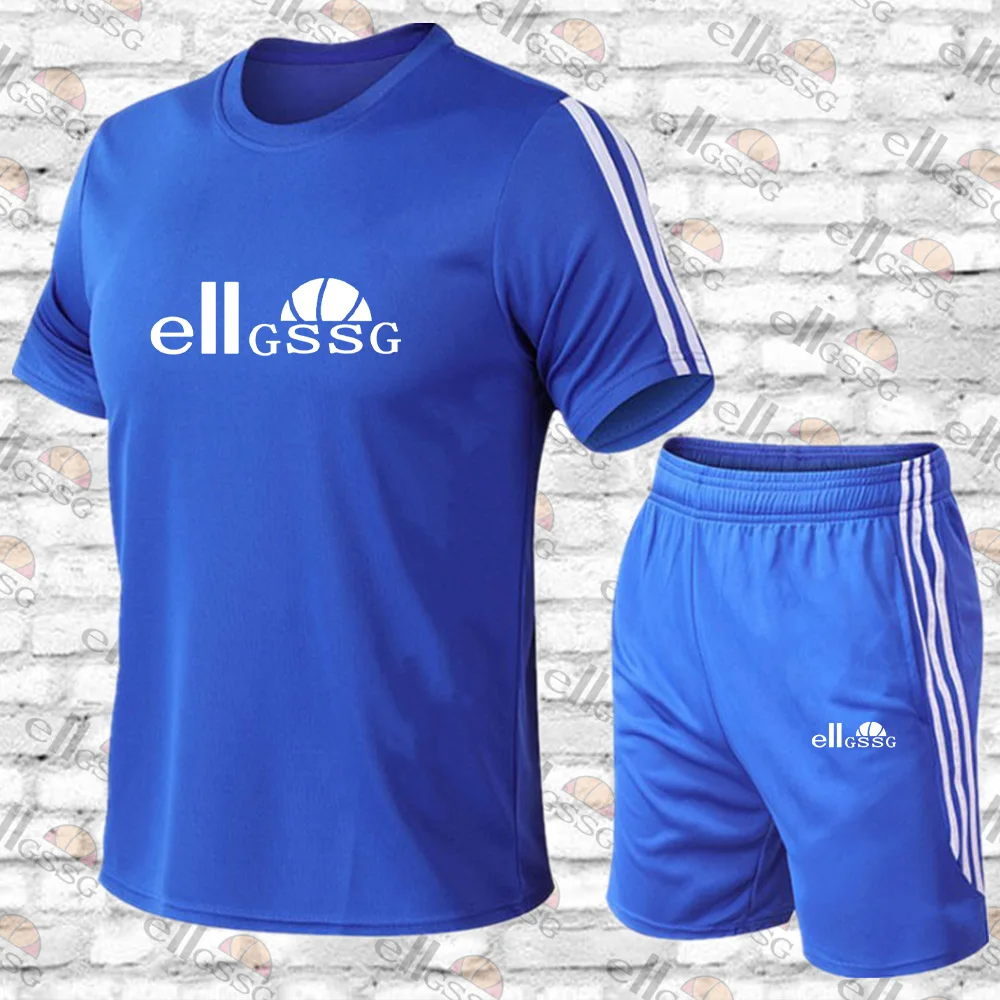 

Men's Summer Leisure Sports Suit Short Sleeve T-shirt + Drawstring Fitness Workout Shorts 2pcs Fashion Brand Men's Sportswear
