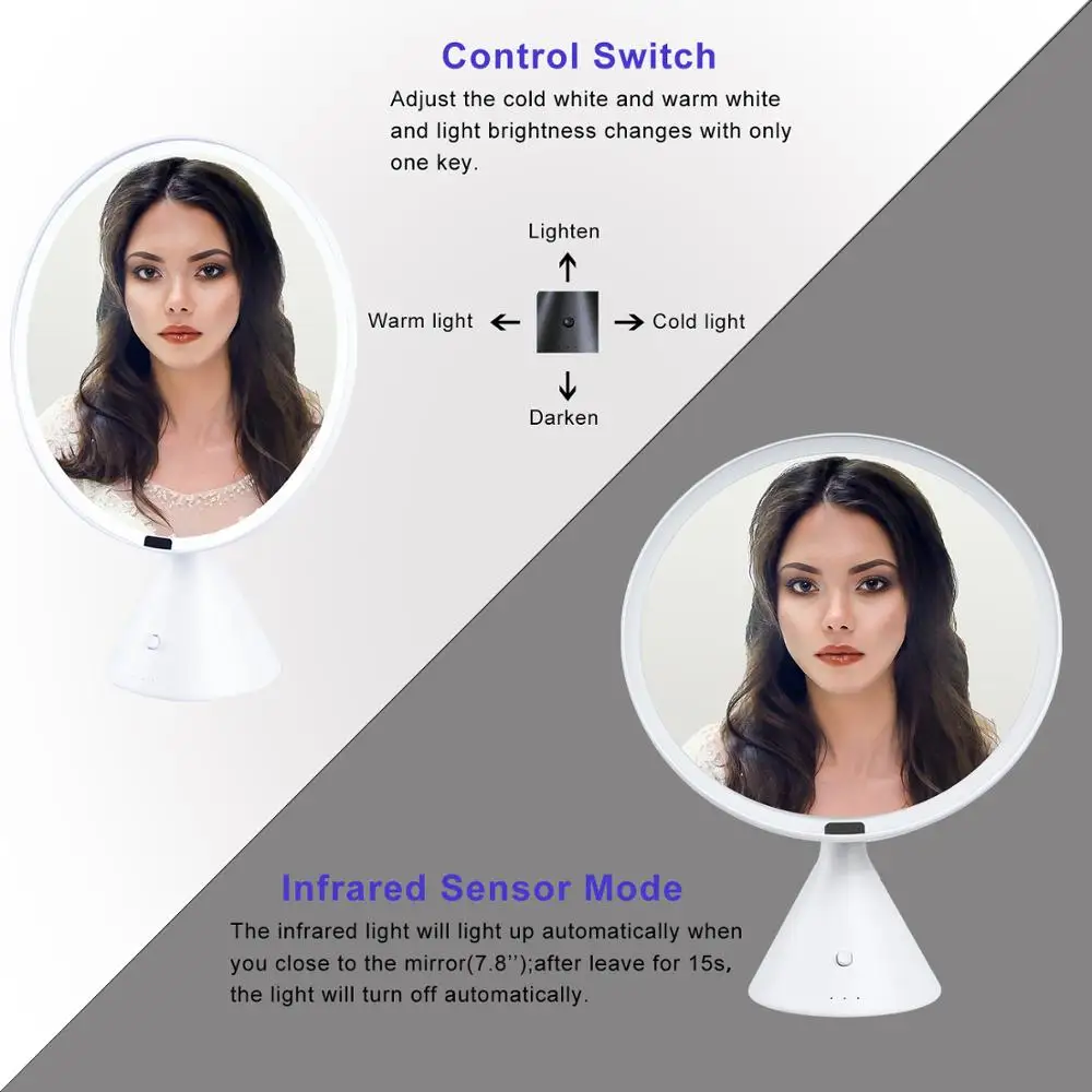 Lighted Makeup Mirror with Lights Wireless Beauty Round Mirrors Battery Operated Large Tabletop Bathroom Vanity Make up Mirror