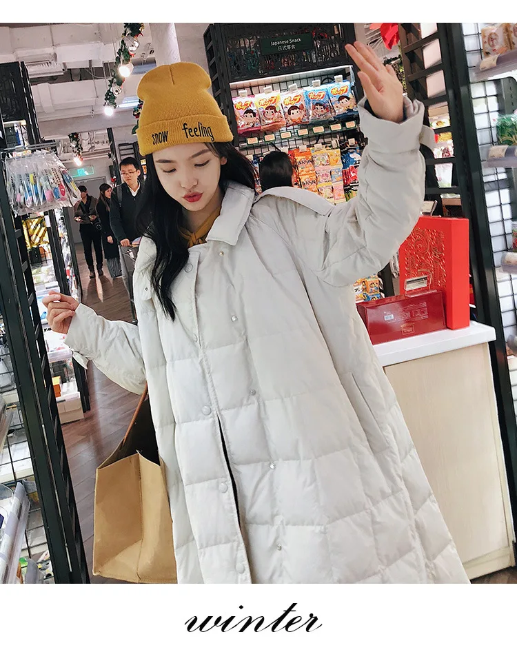 Зимний стиль, женский пуховик средней длины, белый утиный пух Dongdaemun, свободное одеяло, большой размер-Мода