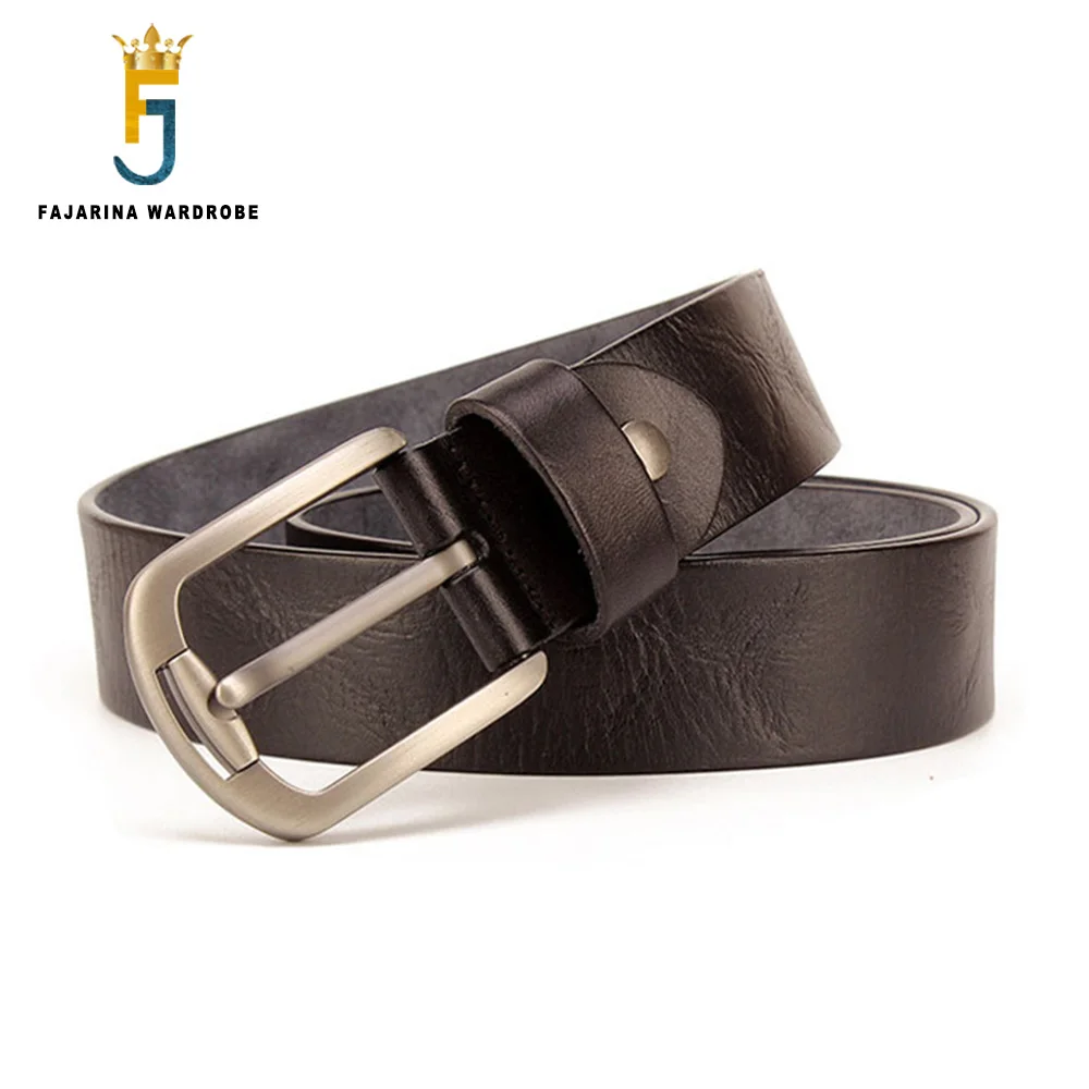 FAJARINA Mens Top Quality Solid Cowskin Belts Men‘s Cow Genuine Leather Retro Alloy Pin Buckle Metal Belt for Men 3.8cm N17FJ898