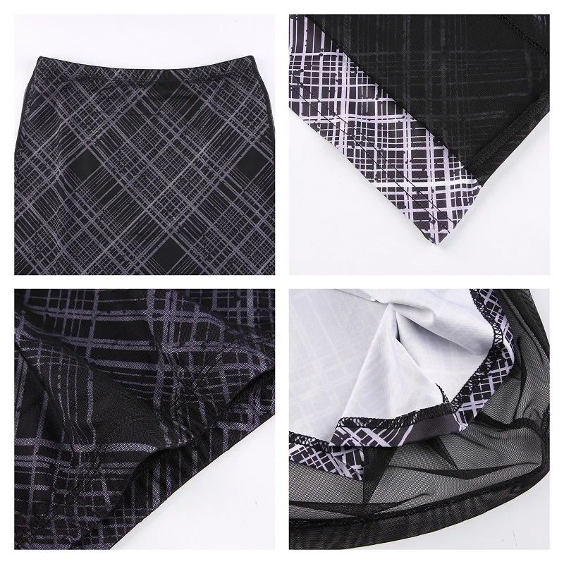 

HOUZHOU Y2k Retro Straight Skirts Women Vintage Plaid Mesh High Waisted Long Skirt Summer Student Sweet 90s Streetwear E Girl