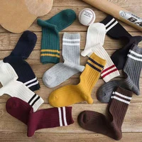 japanese loose socks high school girls harajuku socks solid colors needles knitting striped cotton socks women yellow blue black