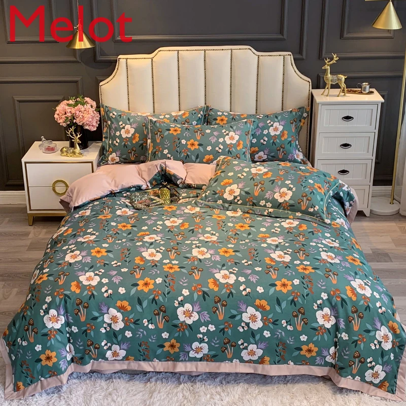 

Pure Egyptian Cotton Bedding Set Tropical Leaves Flowers down Quilt Cover Set Silky Soft Queen Bed Sheet Quilt Cover Pillowcase