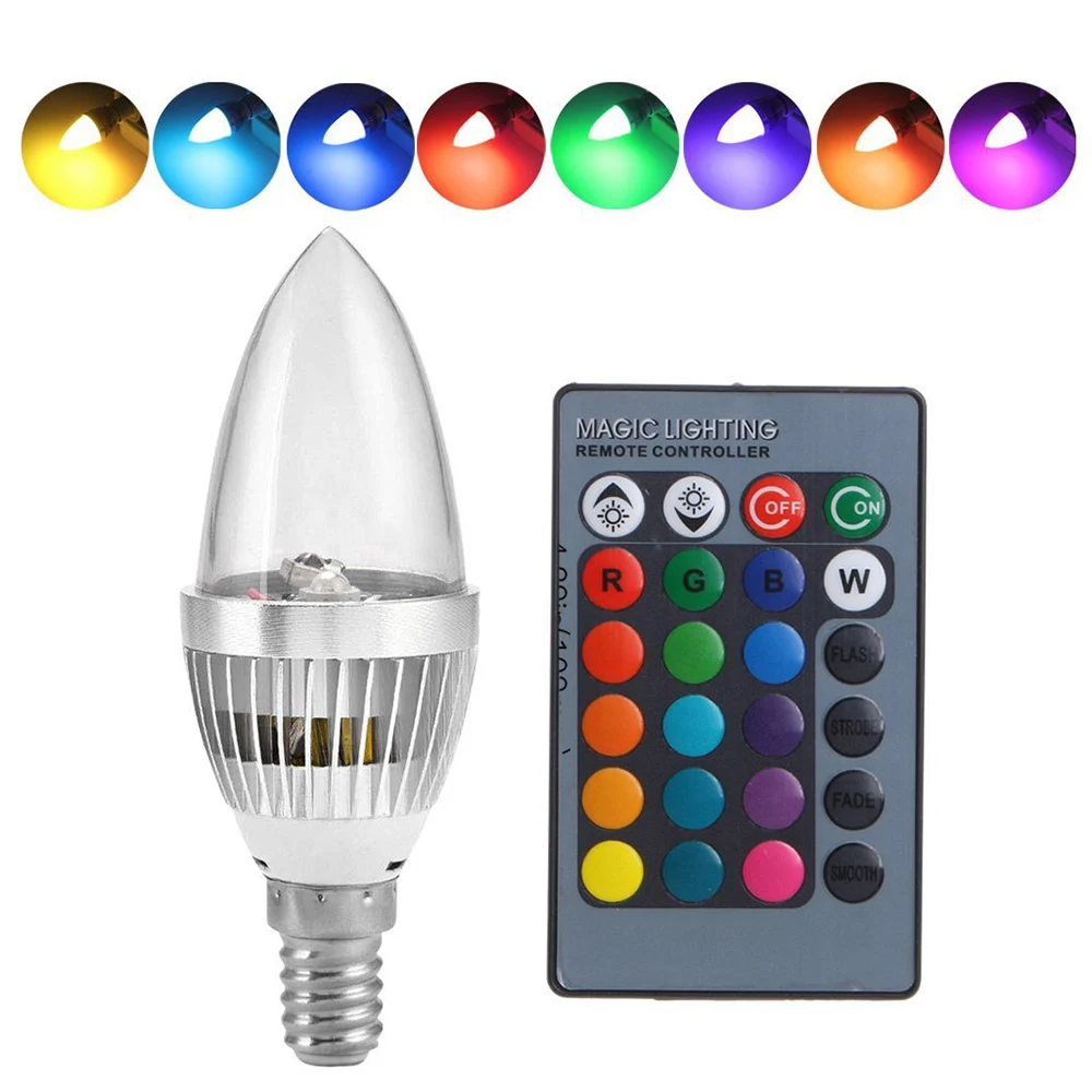 E14 Transparent 3 Вт Светодиодный светильник-свеча RGB E12 E14 канделябр 16 цветов, светодиодный светильник с регулируемой яркостью, лампа с дистанционным управлением для домашнего бара, вечерние D40 - Испускаемый цвет: E14 Transparent