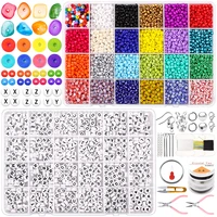 jewelry making supplies seed beads kit colorful striped glass seed beads alphabet letter beads wooden beads with jewelry making