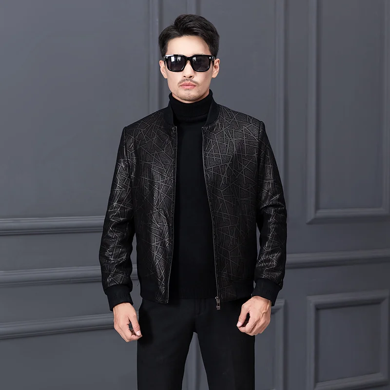 

Легкая мужская кожаная куртка, бейсбольная куртка с высоким воротником, с принтом из овчины, Повседневная Женская куртка для осени и зимы,