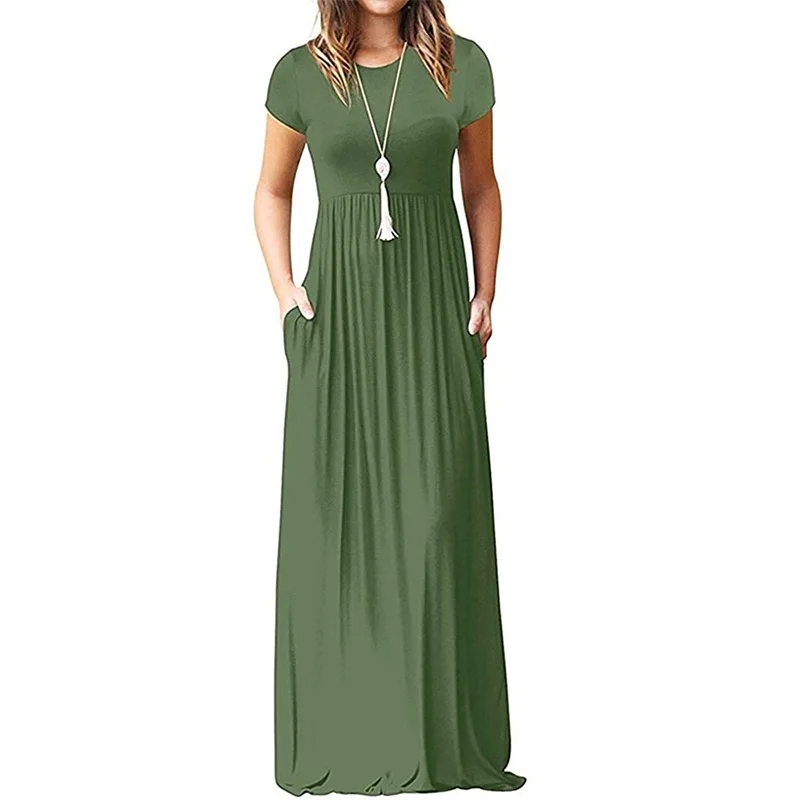 

Summer Dress 2021 for Women Casual Loose Maxi Women's Dresses Beach Cover Up Short Sleeve Long Dress Robe Female with Pockets