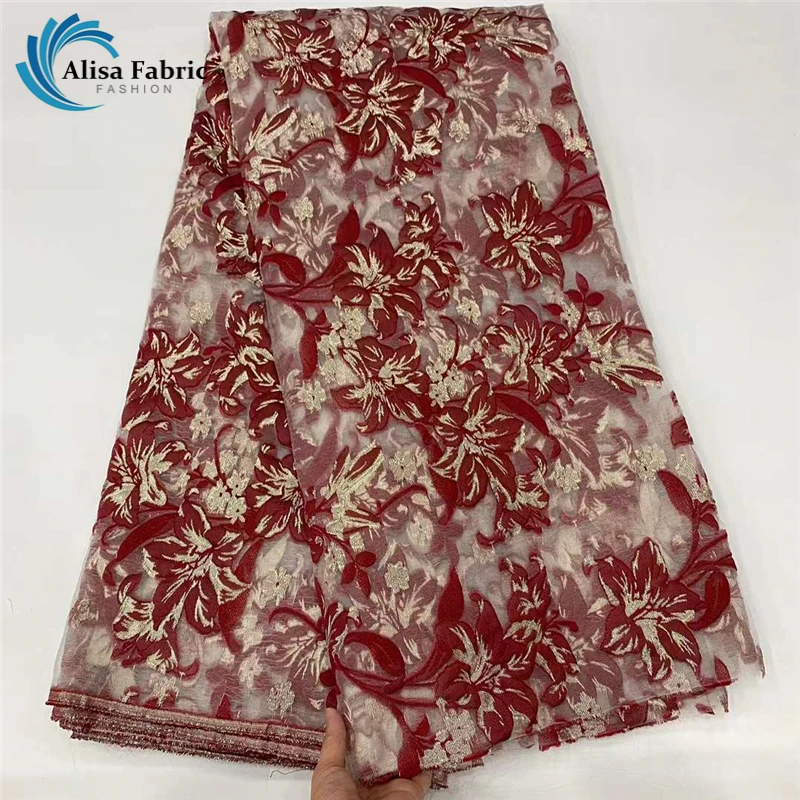 

Высококачественная Женская жаккардовая кружевная ткань 2021, французская кружевная ткань, нигерийский женский сетчатый материал 5 ярдов для ...