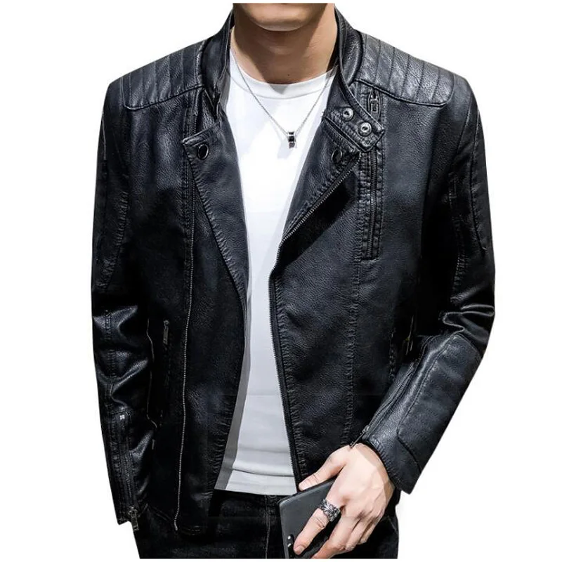 Мужская куртка из искусственной кожи приталенная Повседневная Верхняя одежда