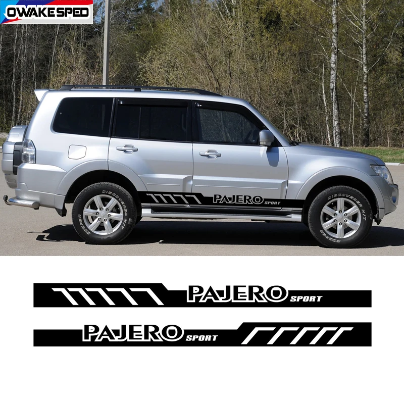 

2 шт./лот полосы в стиле внедорожника для Mitsubishi Pajero Sport Pajero Автомобильная дверь боковая юбка Наклейка Декор кузова автомобиля виниловые накл...