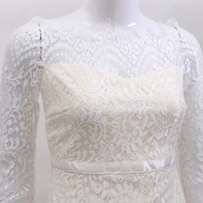 BacklakeGirls-vestido de novia de manga larga con cuello Barco, sirena, elegante, sin hombros, de encaje, vestido de novia, Abiti Da Sposa