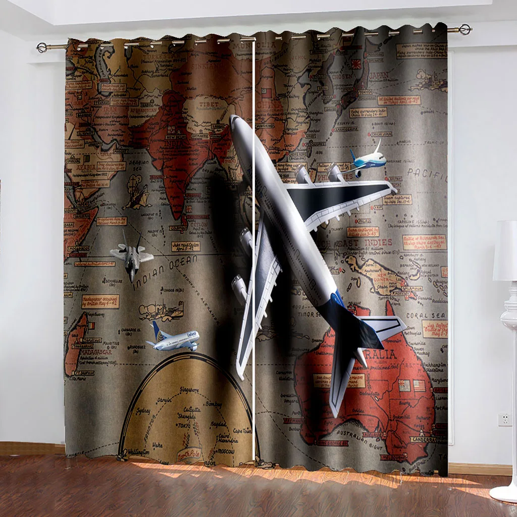 

Airplane Blackout Curtain Kitchen Curtains Cafe Net Curtain Bedroom Window Curtain Living Room Drapes Decor(2 Panels) Cortina