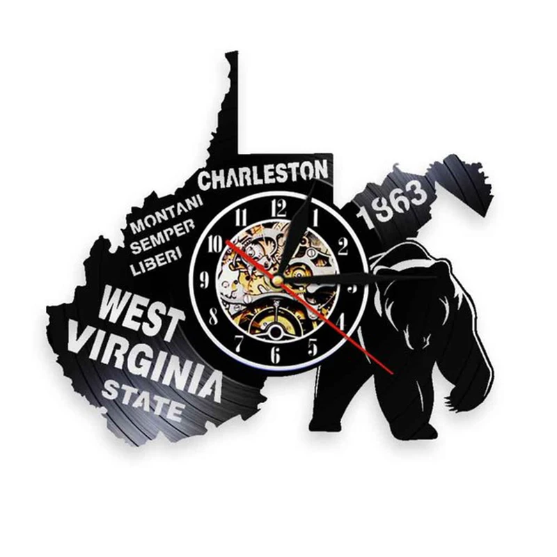 

Настенные часы The Great Seal Of the State Of West Virginia карта штатов США Charleston Montaini Semper Liberi, настенные часы с виниловой пластиной