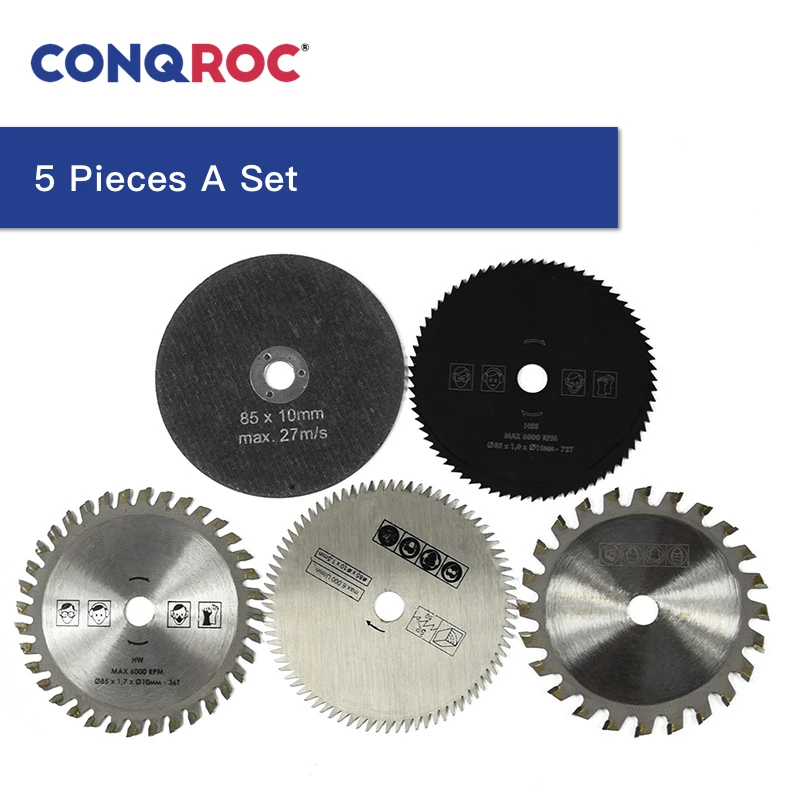 

5 Pieces 85 x 10mm Circular Saw Blades Set TCT Diamond HSS Resin Cutting Disc Multifunction Saw Blades Kit