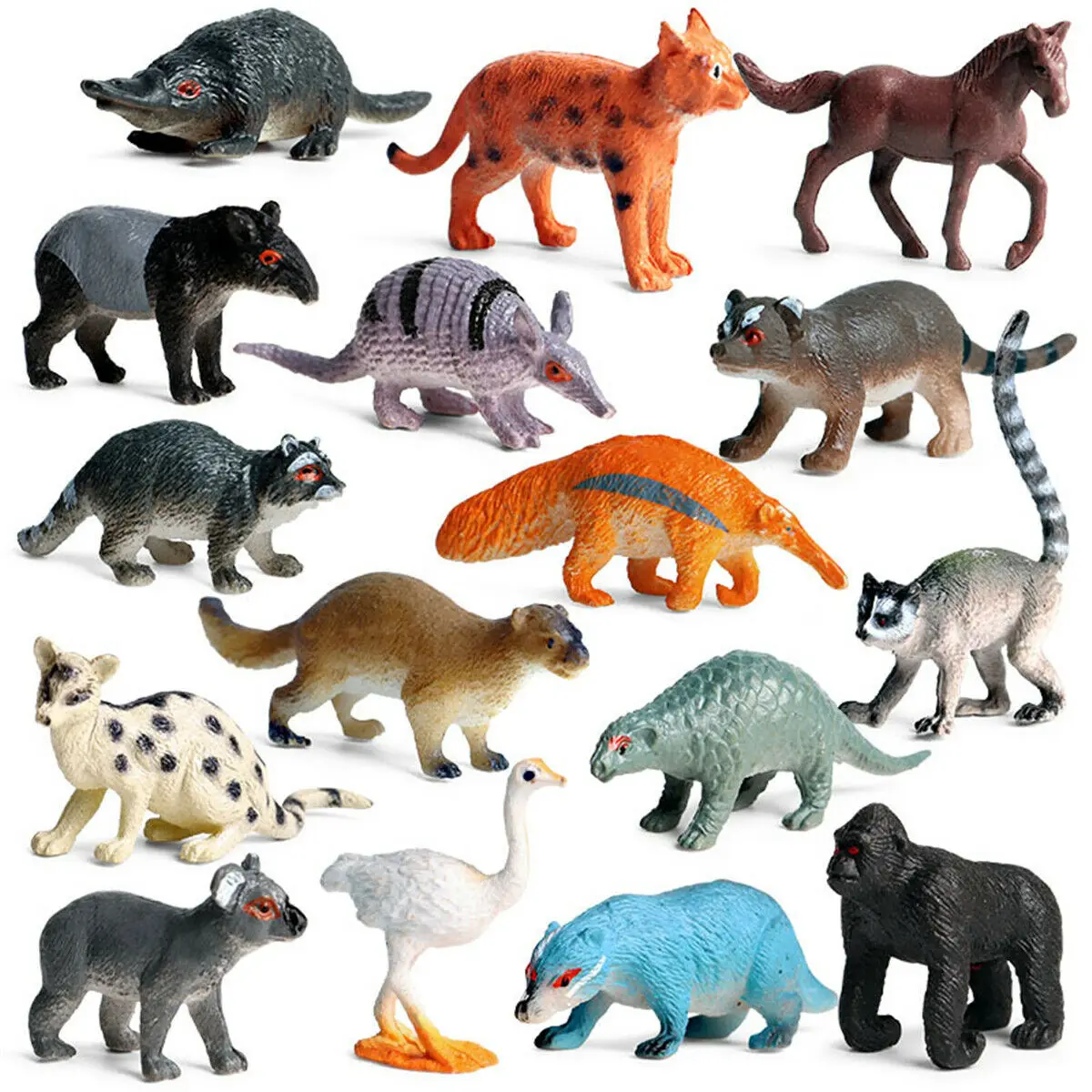 

16Pcs Animal Figure Koala Raccoon Orangutan Horse Lemur Collector Toy Kid Gift Simulation Animals Figurines Educational Model