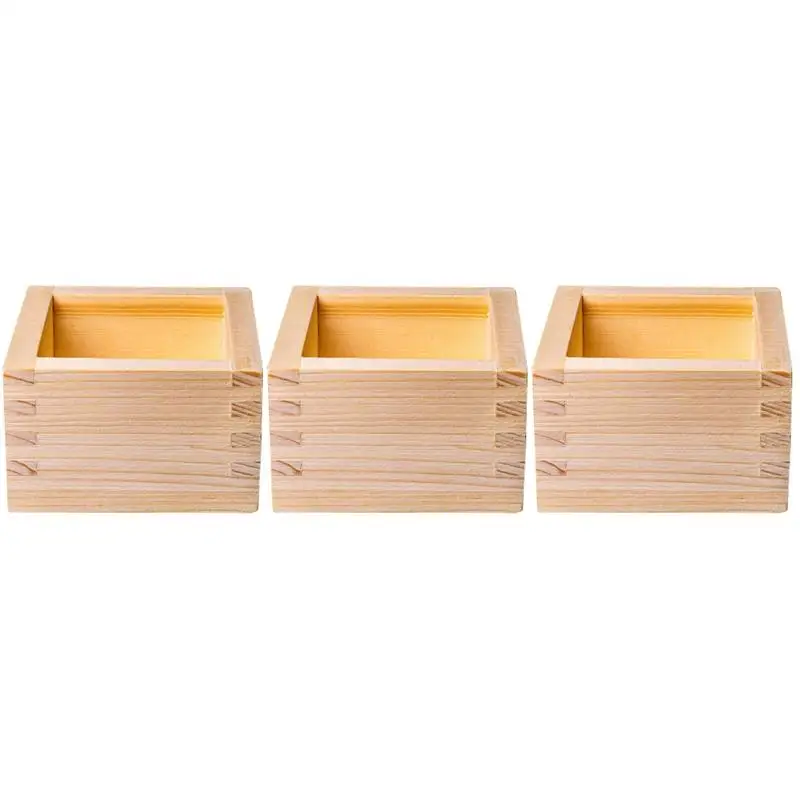 

3Pcs Wooden Square Sake Cup Japanese Style Simple Sake Cup Storage Holder