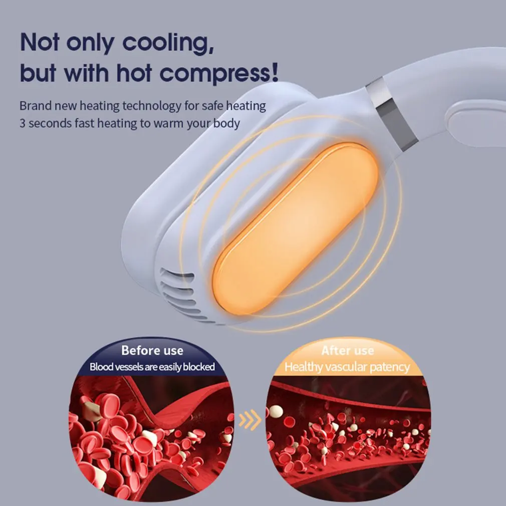 

Cool And Hot Dual Purpose Digital Display Hanging Neck Fan Cooling Heater Air Conditioner Wearable Neckband Leafless USB Fan