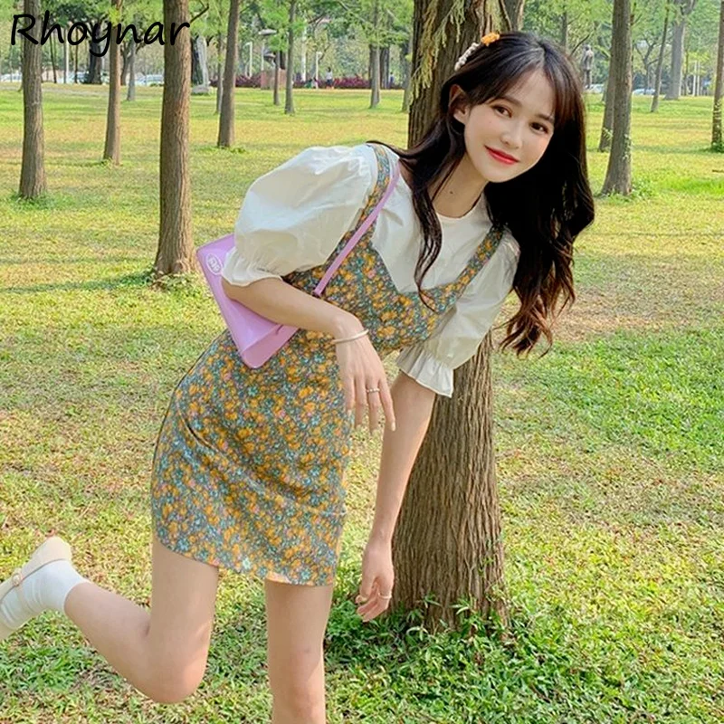 

Women Dresses Sets Printing 2021 Summer Fashion Elegant Ladies Aesthetic Simple Vintage Leisure Students Slim Sweet College Chic
