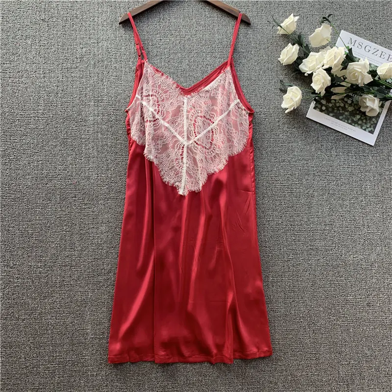Сексуальные кружевные женские атласные шелковые ночные рубашки Дамское