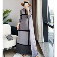 2022 new summer miyake folds fashion comfortable loose geometric graphics digital printing three quarter sleeve a line dress