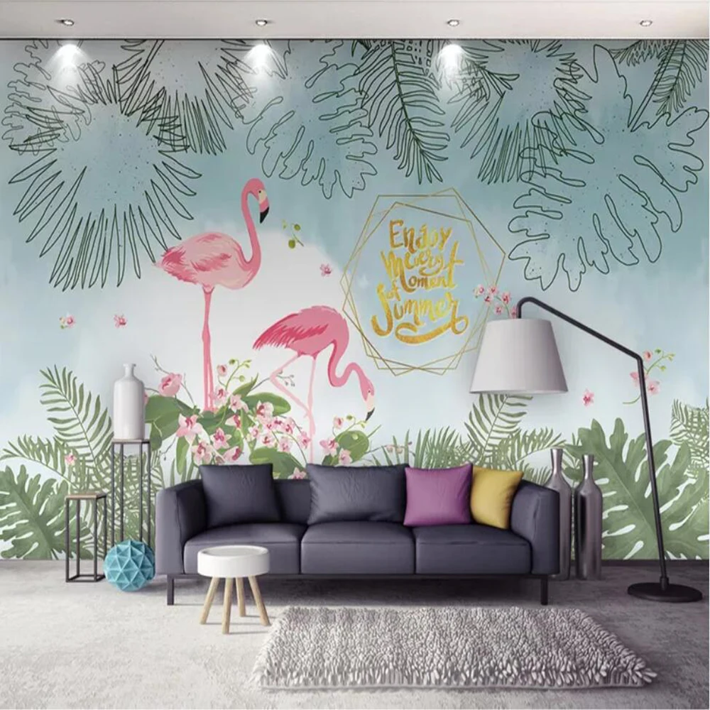 Milofi на заказ большие 3D обои настенные небольшие свежие листья Фламинго гостиная