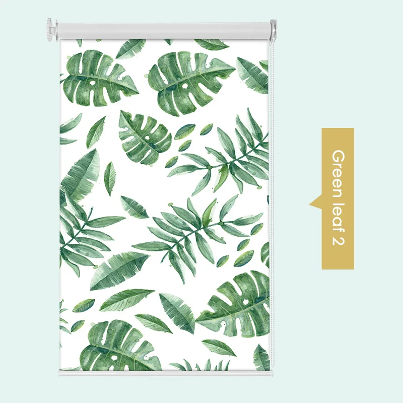 Green leaf 2 Не прилипает, не давит, подставка для мультфильм рулонные шторы 50%~ затенения ставка изготовление размеров под заказ для мальчиков и девочек детская комната автомобиля рулонные жалюзи с принтом внутри крепление - Цвет: Green leaf 2