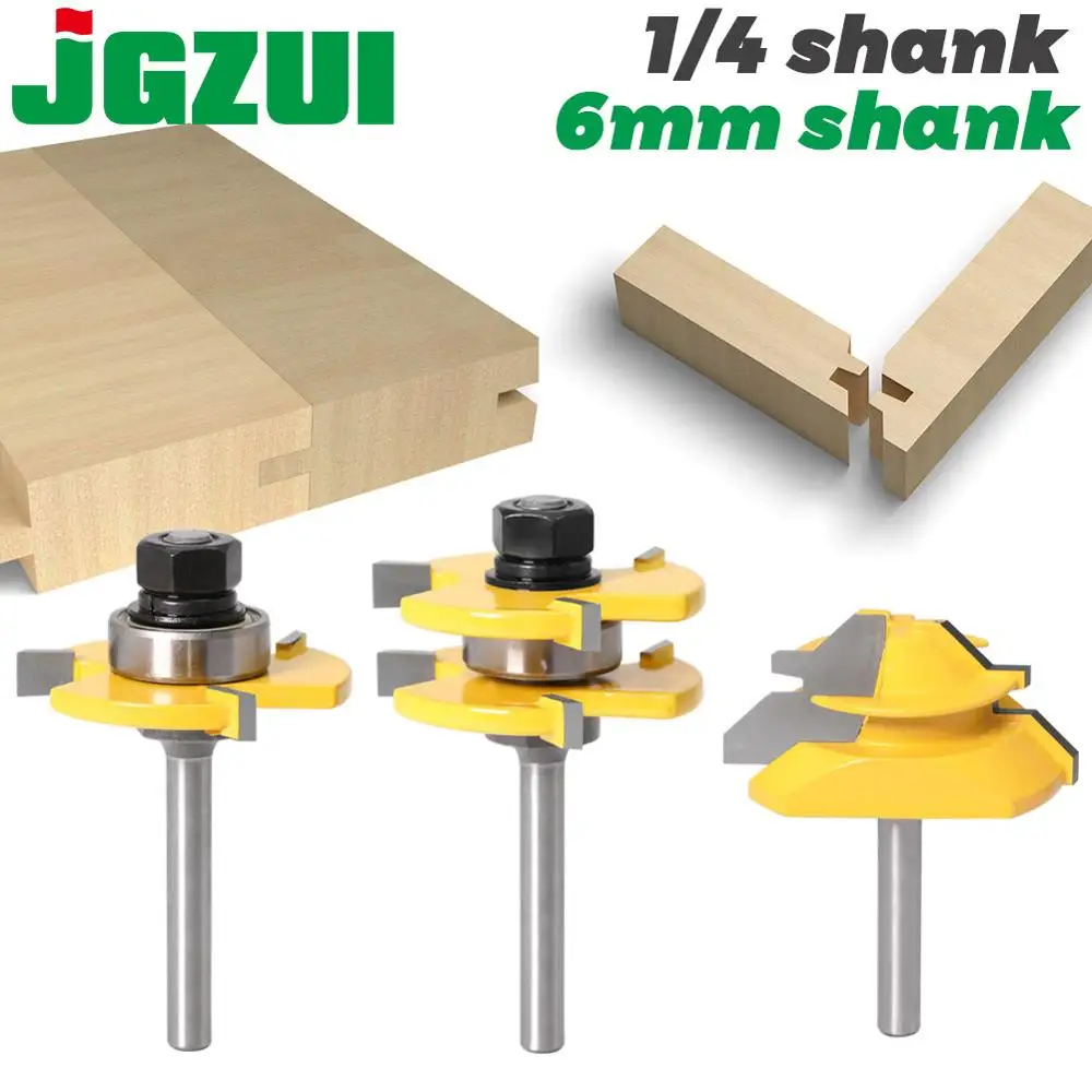 Tongue and Groove Router Bit Tool Set 1/4'' Shank With 45° Lock Miter Bit 1/4'' 6mm Shank - Solid Steel, Anti Kickback Design