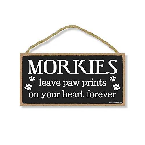 

Honey Dew Gifts Morkies Leave Paw Prints, Wooden Pet Memorial Home Decor, Decorative Dog Bereavement Wall Sign, 5 Inches by 10 I