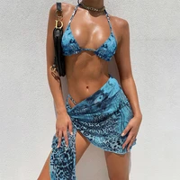 3 piece swimsuit set with skirt luxury bikini blue thong biquini three pieces matching set sexy bathing suits leopard bath suit