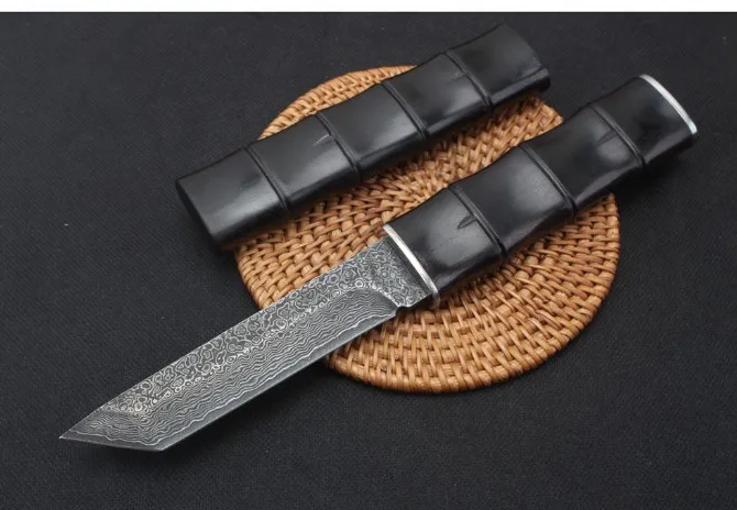 Bamboo Damascus D2 стальной японский самурайский меч с фиксированным лезвием, нож с деревянной ручкой - Цвет: Bamboo Damascus