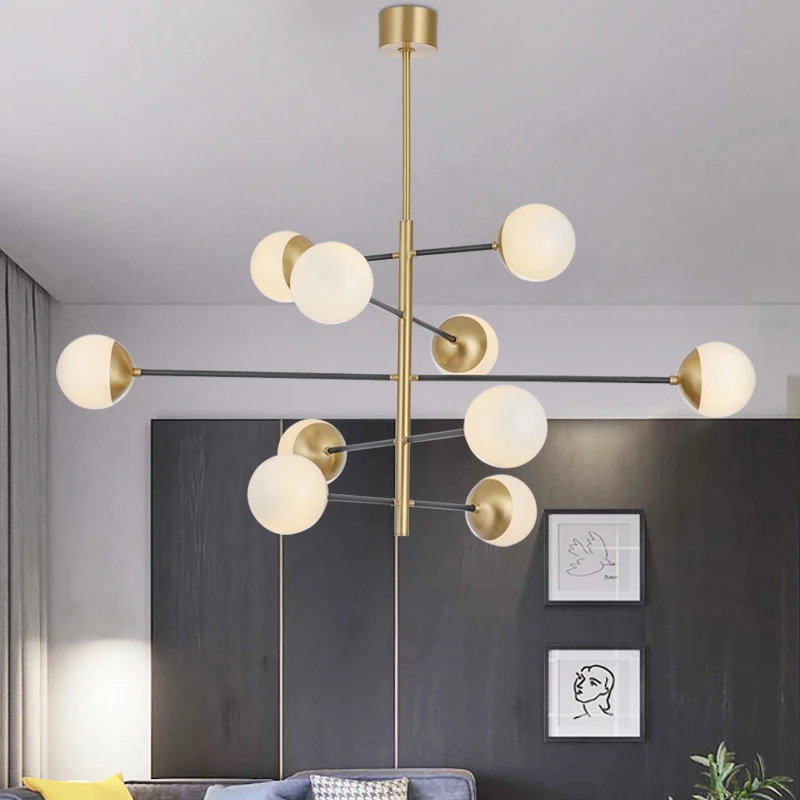 

Modern minimalist style copper living room chandelier light luxury personality bar dining room bedroom lighting
