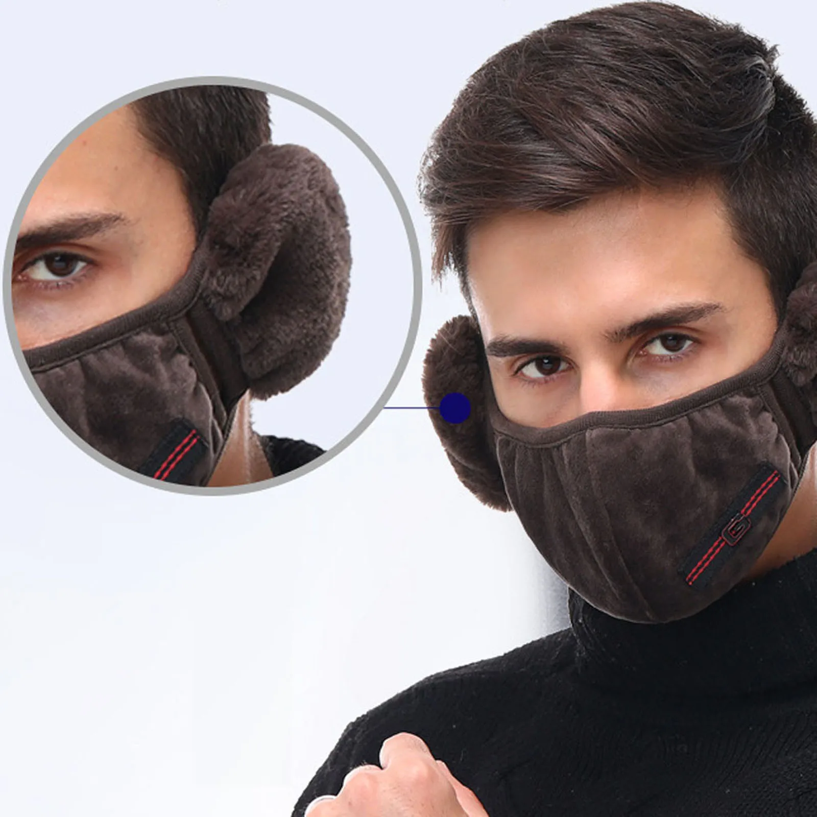 

2pc 2 in 1 Warm Mask Earmuffs Cartoon Cute Face Cover Autumn Winter Thicken Plush Mouth-muffles Outdoor Riding Keep Warm Earflap