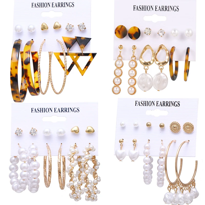 Модные золотые блестки FAMSHIN металлические геометрические серьги-гвоздики