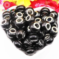 10pcs black color resin handmade muranos large hole round spacer beads charms fit pandora bracelet women girls jewelry crafts